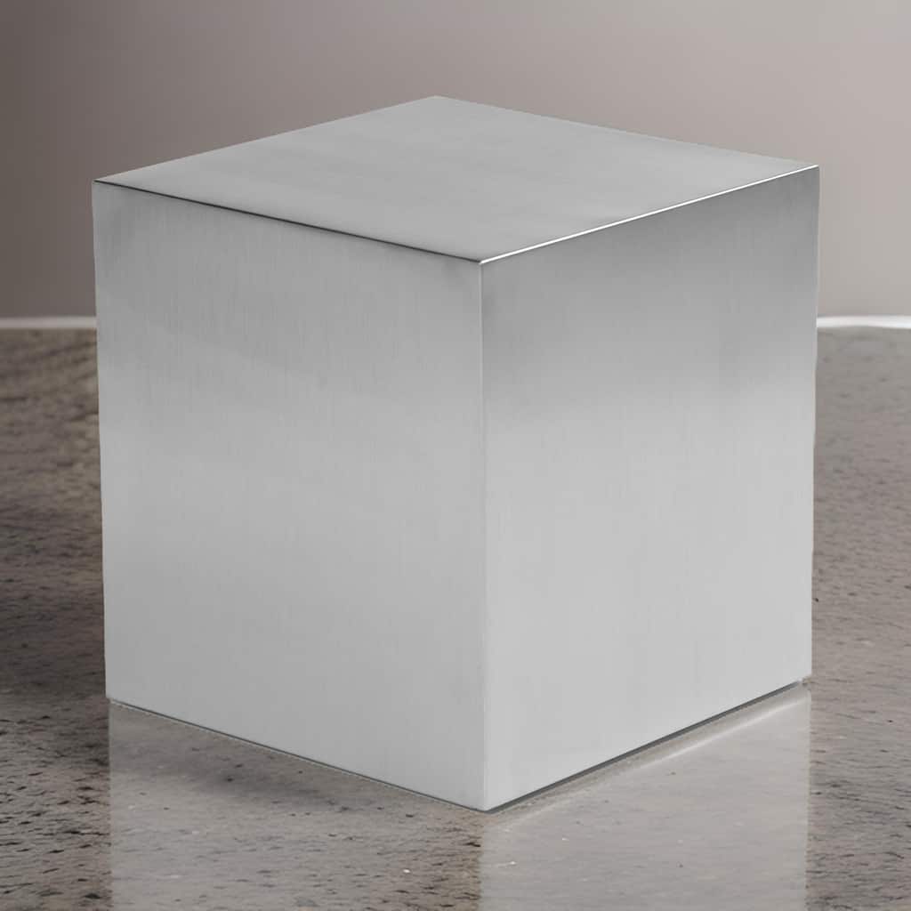 Brioni 16 Inch Side End Table, Square Top, Brushed Silver Metal Frame