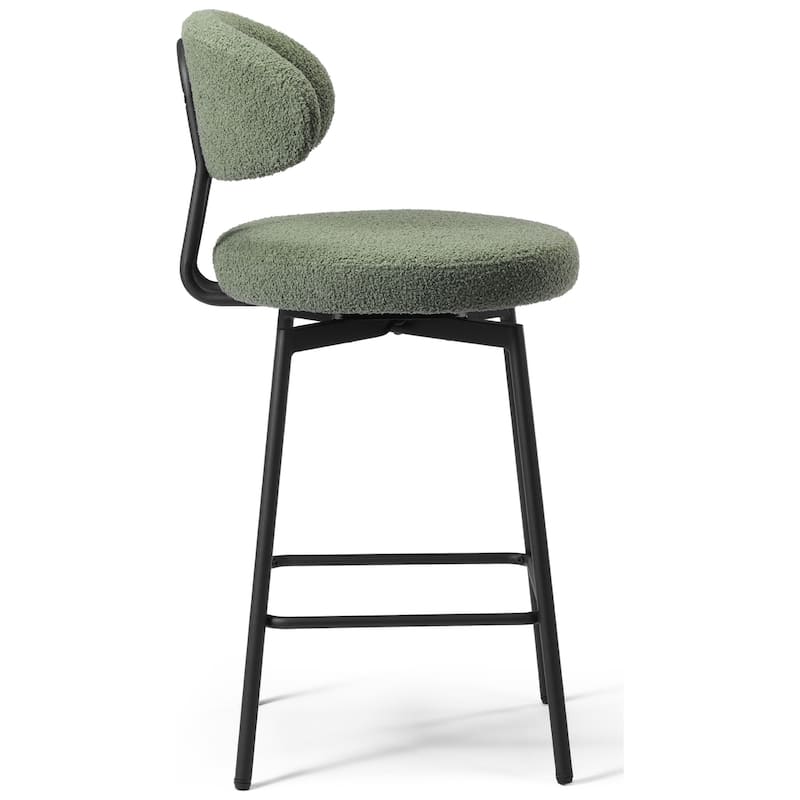 Bayville 27 Inch Faux Shearling Fabric Upholstered Swivel Counter Stool (Set of 2)