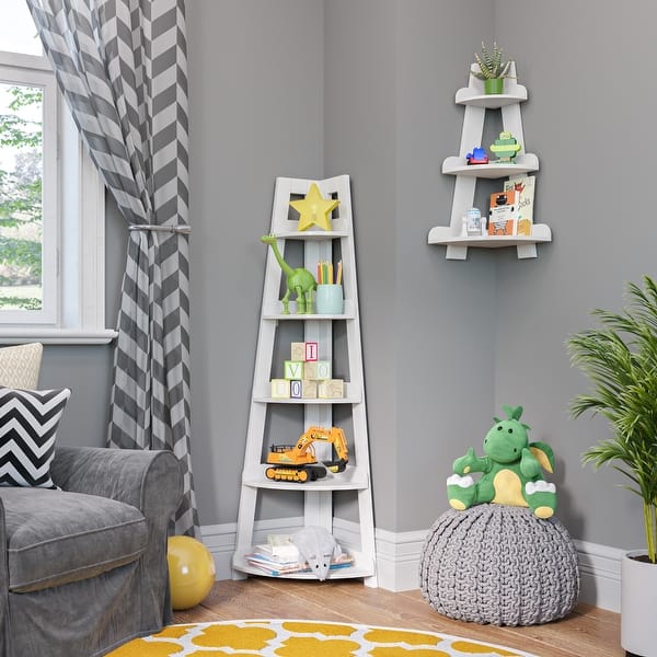 Kids 5 Tier Corner Ladder Shelf Overstock 31444371 With its unique slim design and durability, it particularly lends itself perfectly for those smaller spaces, corners, and narrow hallways, and offers unique and attractive shelving solutions. kids 5 tier corner ladder shelf