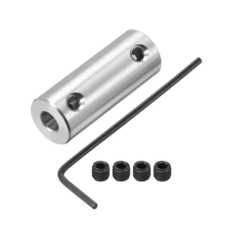 Shaft Coupling 2mm to 4mm Bore L26xD10 Robot Motor Wheel Rigid Coupler w Spanner - Silver Tone - 2mm to 4mm