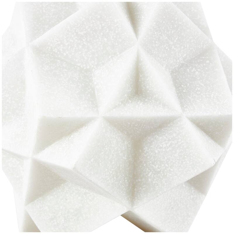 White Polystone Dimensional Ball Geometric Decorative Sculpture with Speckled Texturing