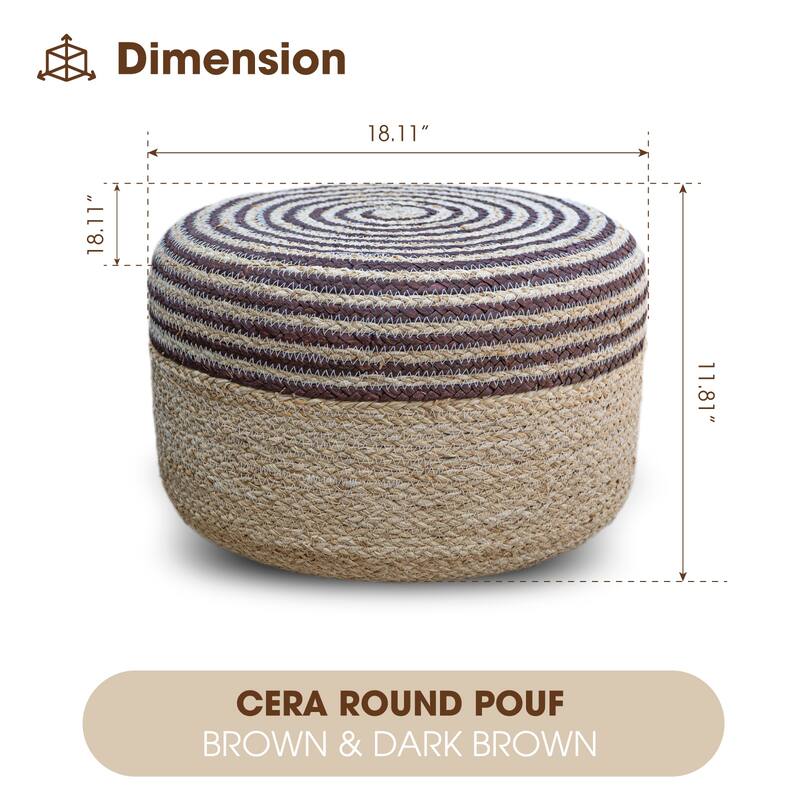 Made4Home Cera Round Natural Woven Accent Ottoman Pouf