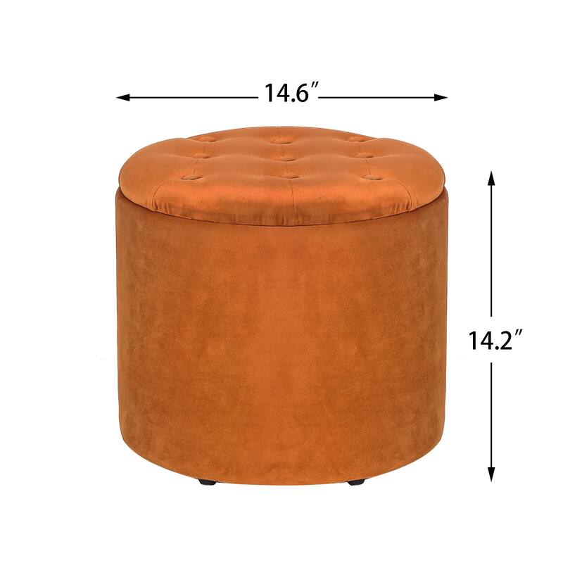Adeco Round Storage Ottoman Footrest Stool With Removable Lid