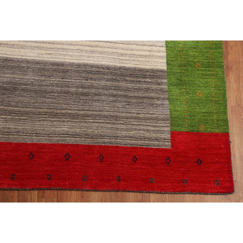 Striped Gabbeh Indian Area Rug Handmade Multi-Color Wool Carpet - 8'1"x 9'7"