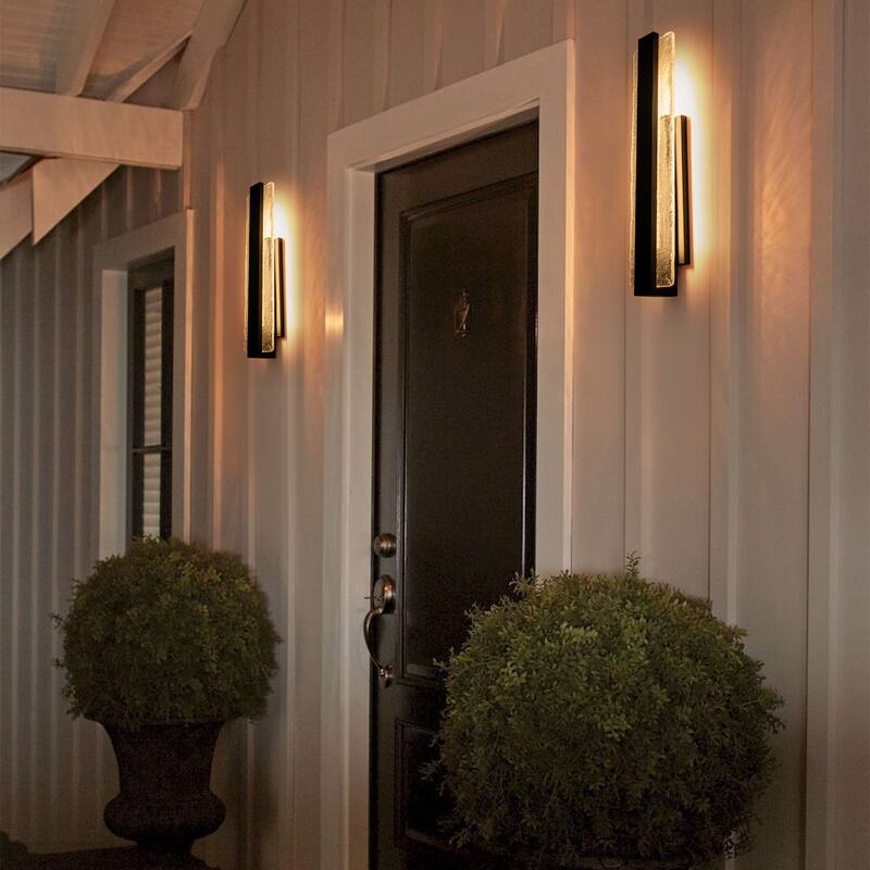 Modern 1-Light Integrated LED 3000K Warm Light Outdoor Wall Sconce with Seeded Glass