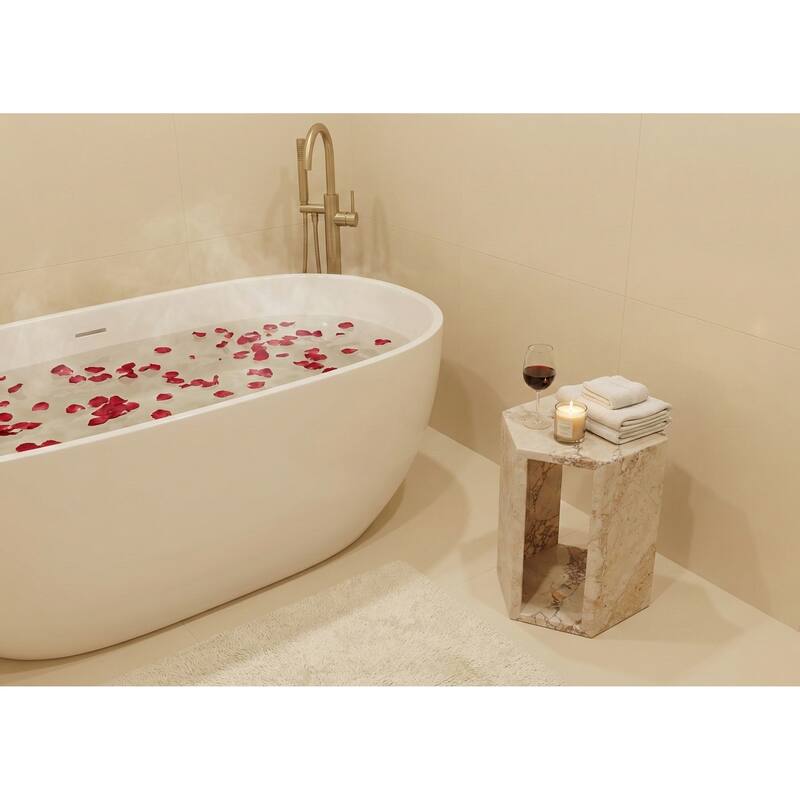 Roomfitters Luxury Natural Marble Hexagon Side Table, Solid Stone Geometric Pedestal End Table, Polished Finish