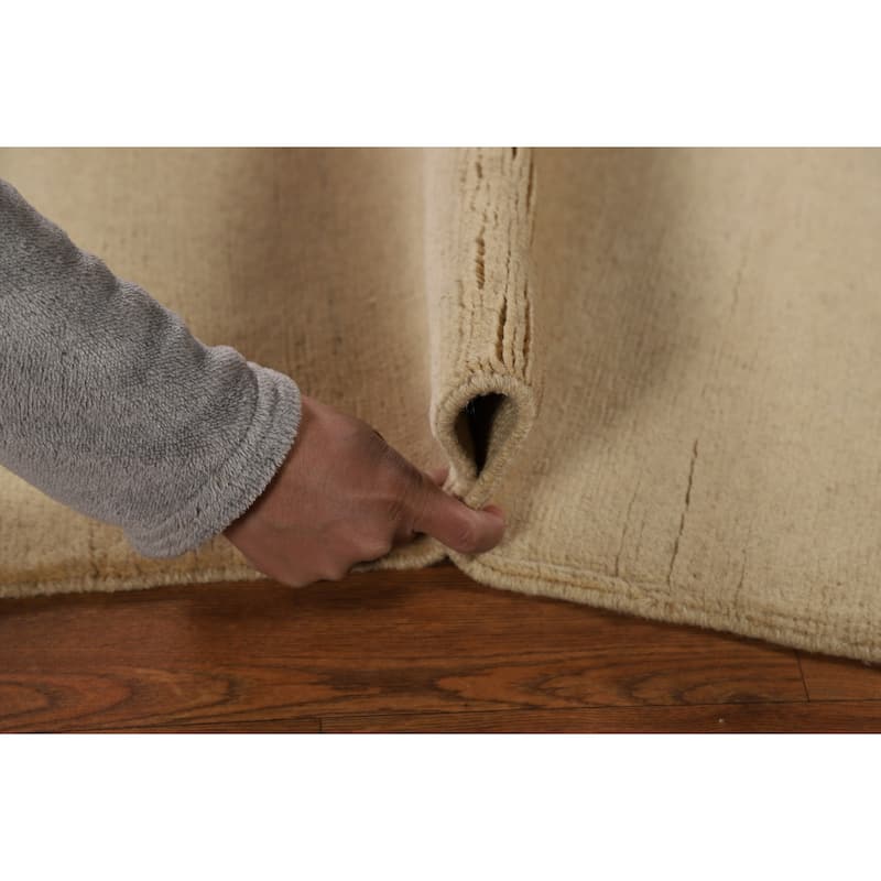 Gabbeh Modern Rug Hand-Knotted Solid Beige Wool Carpet - 2'1"x 2'10"