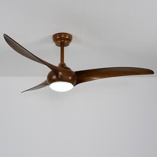 52" Ceiling Fan with LED Light Remote Control,Quiet DC Motor 6 Speed Levels,3 PCS ABS Blades Fan Lamp,Adjust Height - Wood