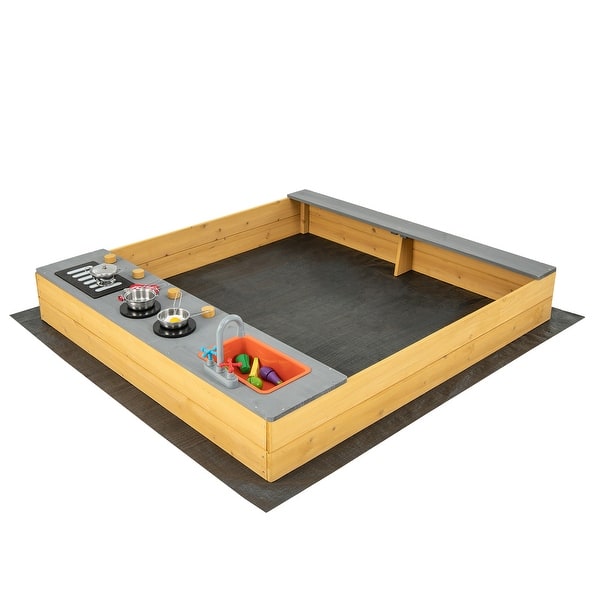 Wooden Sandbox Kids Sand Pit with Kitchen Playset Accessories - 53