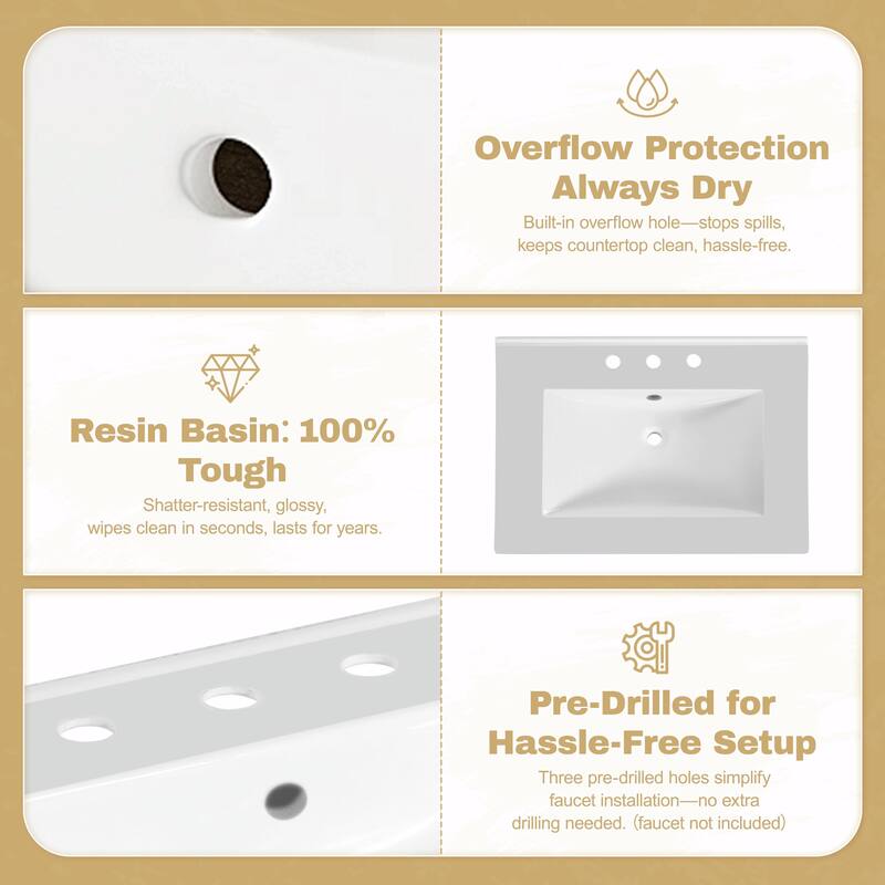 30-Inch Bathroom Vanity with Handwoven Rattan Doors, Solid Wood Legs & Resin Basin