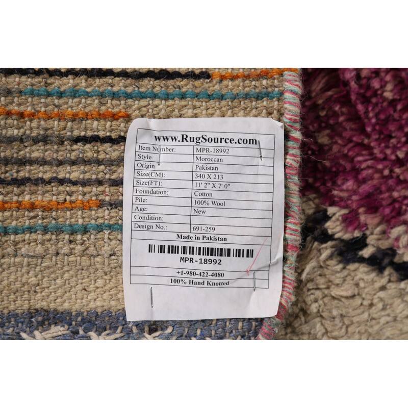 Colorful Plush Moroccan Oriental Area Rug Handmade Wool Carpet - 7'0" x 11'2"