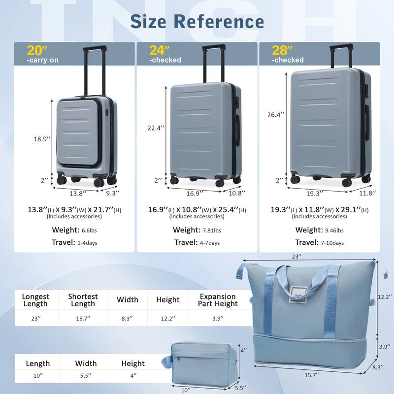 Luggage Sets 5 Piece with Front Opening, Hardside Expandable Carry On Suitcase Set with Double Spinner Wheel with USB Port