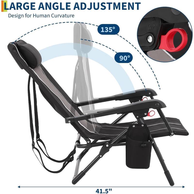Folding Chaise Lounge Chair,Folding Beach Chair for Adults Adjustable Back