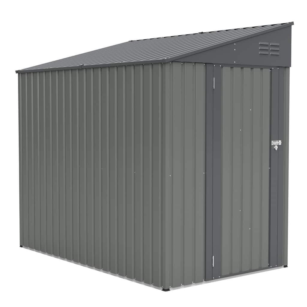 4x7 Foot Lean-To Shed, Heavy-Duty Steel Outdoor Storage for Garden Tools & Bicycles