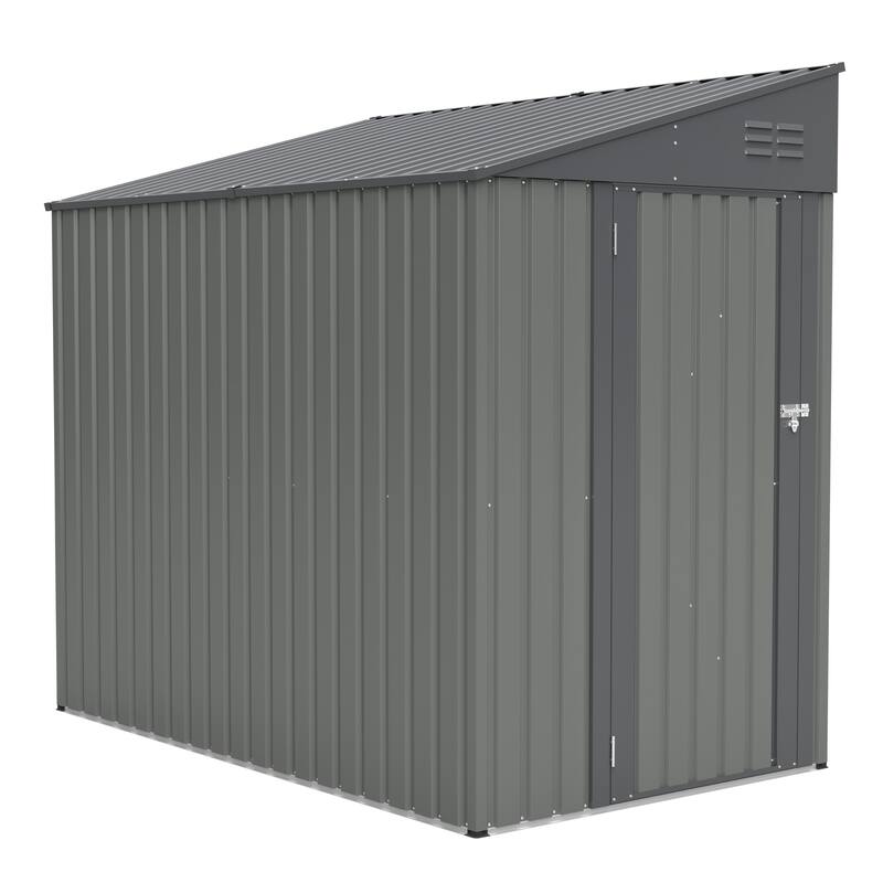 4x7 Foot Lean-To Shed, Heavy-Duty Steel Outdoor Storage for Garden Tools & Bicycles - Gray,Olive
