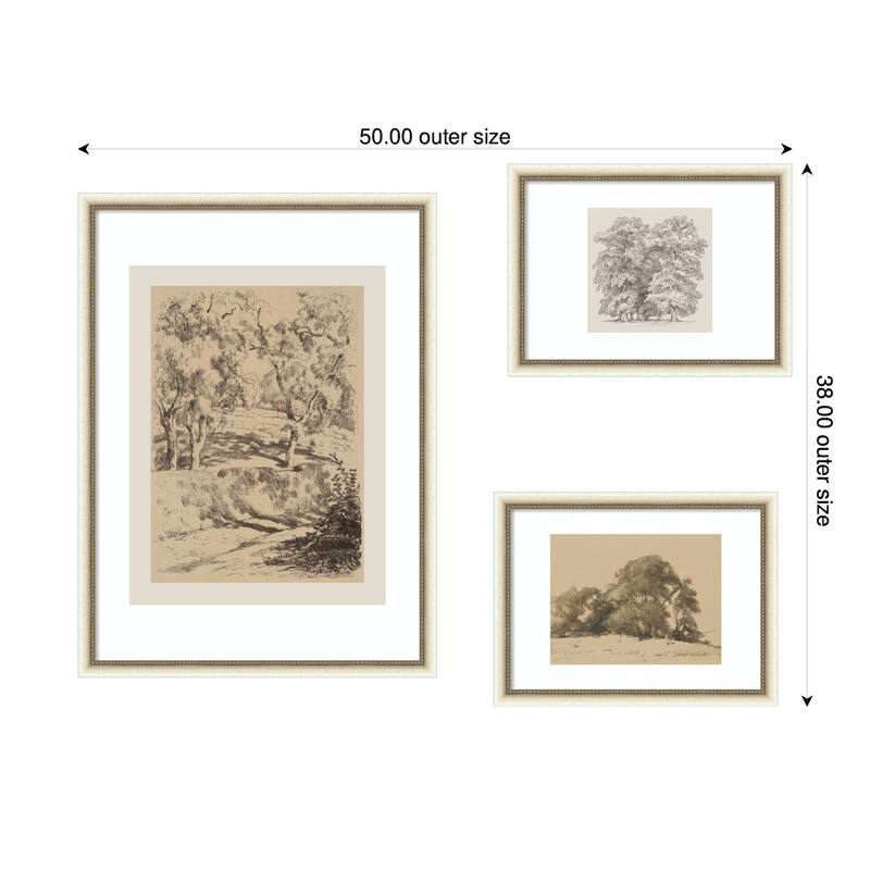 Kate and Laurel Sketches of Nature by Fry, Becker & Bosboom 3 Piece Framed Wall Art Print Set by Nostalgia Prints