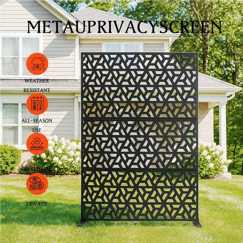 Metal Privacy Screen Outdoor Privacy Panels 72"H x 47"W, Freestanding Patio Divider for Garden, Deck, Balcony, Backyard