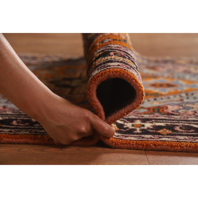 Hand Knotted Oriental 100% Wool Carpet Traditional Medallion Oranges & Rust Heriz (serapi) Area Rug - 5' 1'' X 3' 1''