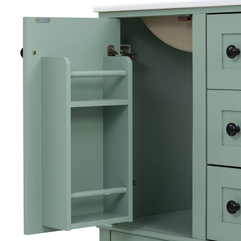 24 Inch Single Sink Bathroom Vanity, Integrated Ceramic Basin Bathroom Storage Cabinet