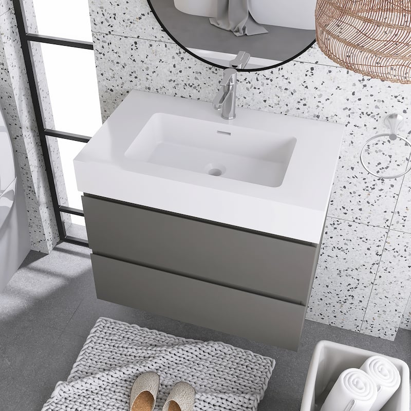 Floating Bathroom Vanity with Solid Surface Top