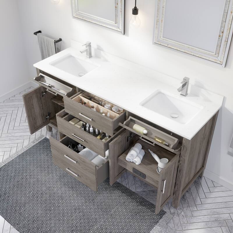 Kate 72-in Solid Hardwood Bathroom Vanity with Power Bar and Drawer Organizer