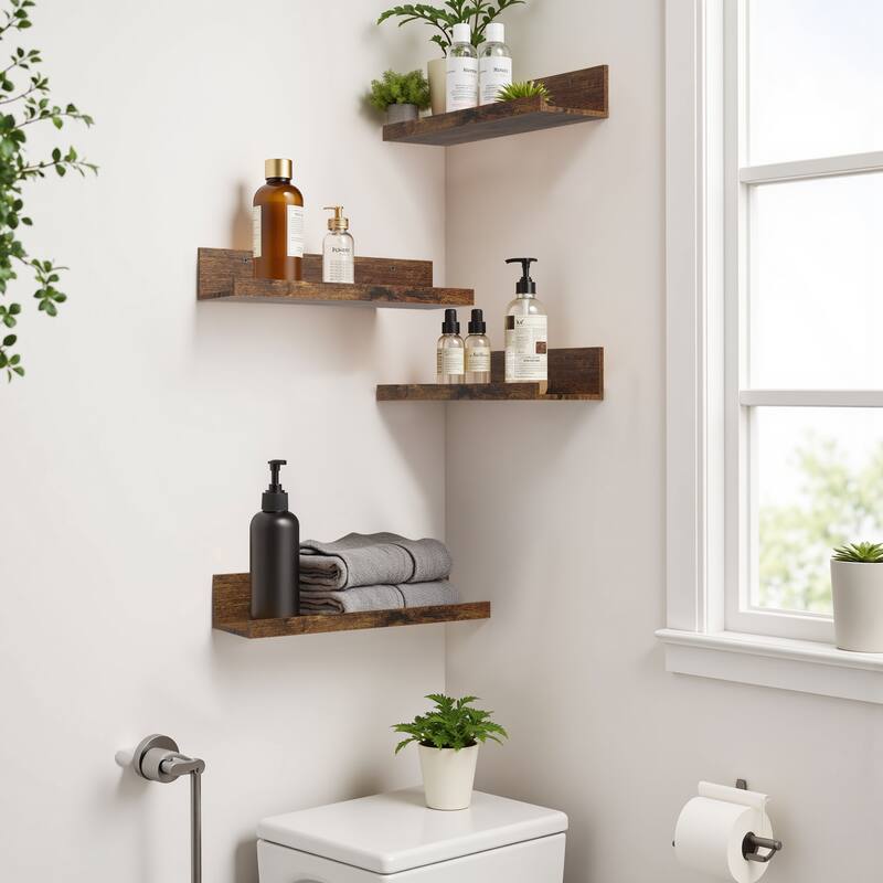 Homy Casa U-Shaped Wall-Mounted Floating Shelf Set of 4, Black & BR