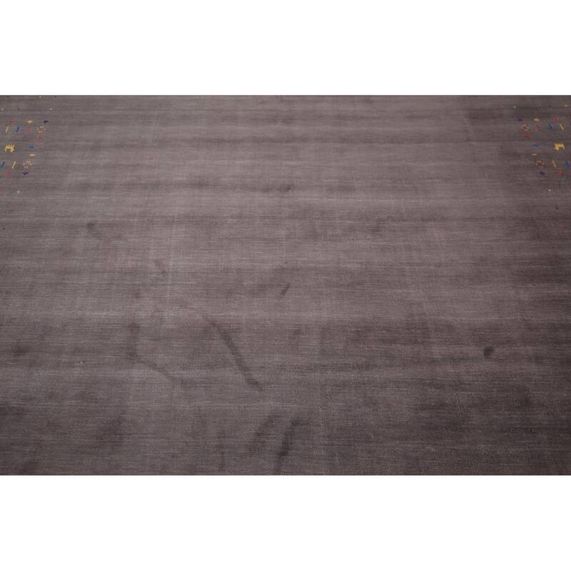 Earth Tone Gabbeh Indo Square Area Rug Hand-Knotted Wool Carpet - 8'2" X 7'10"