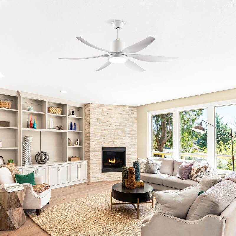 6 PCS ABS Blades 56 Ceiling Fan With Light Kit 3 Color LED Light Source, DC 6 Speed ,Remote Control Ceiling Fan