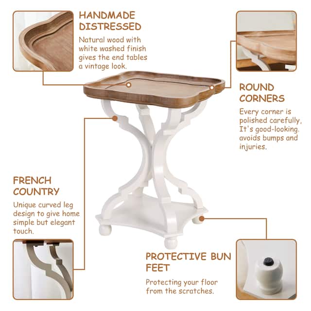 COZAYH Rustic Farmhouse Tray Top End Table