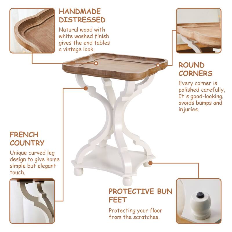 COZAYH Rustic Farmhouse Tray Top End Table