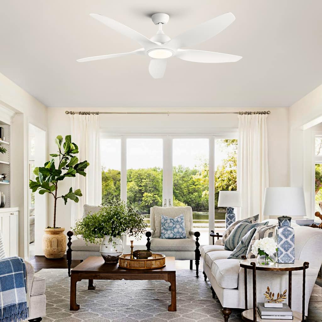 60 Inch Intergrated LED Ceiling Fan Lighting, Indoor/Outdoor 6-Speed Reversible Ceiling Fan for Kitchen Dining Room Living Room