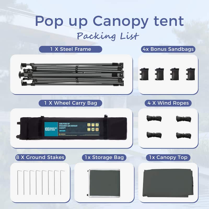 10' x 10' Pop Up Outdoor Canopy Tent Commercial Instant Reinforce Canopies with Wheel Carry Bag & Storage Pocket