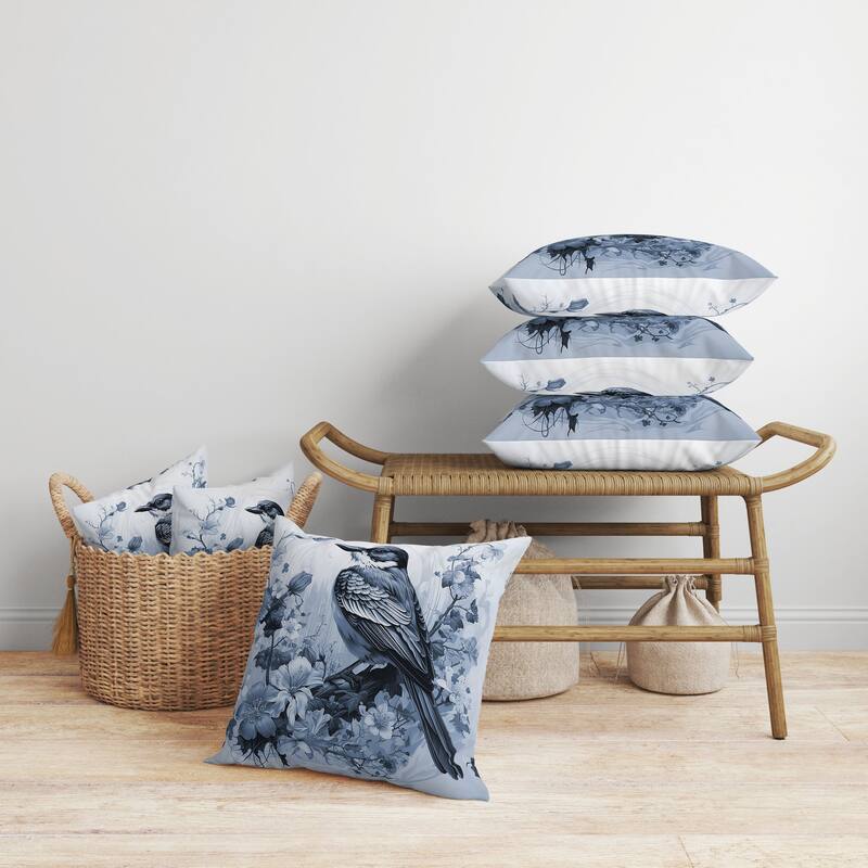 Feathered Floralscapes Faux Suede Reversible Throw Pillow Blue