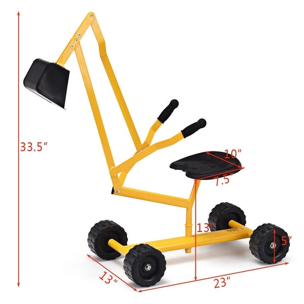 Children’s Outdoor Ride-On Excavator Toy with 360 Degree Swivel Seat and All-Terrain Wheels - 34.6" x 13" x 17.2"