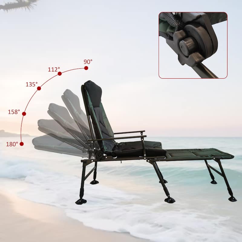 Camping Lounge Chair with Detachable Footrest, Folding Reclining Chair with Adjustable Backrest & 360° Foot Cup