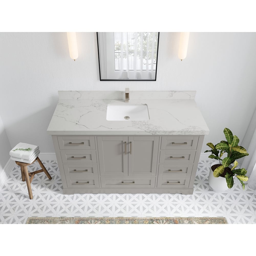 Willow Collection 60 in W x 22 in D x 36 in H Boston Single Bowl Sink Bathroom Vanity with Countertop