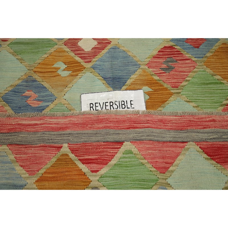 Hand Woven Oriental 100% Wool Carpet Southwestern Tribal Multi-Colored Kilim Area Rug - 9' 8'' X 8' 4''