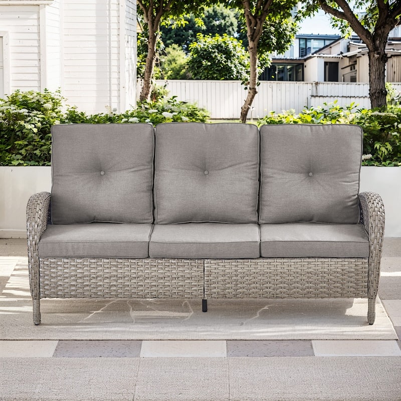 Outdoor Wicker Patio Sofa with Deep Seating - Grey- Grey