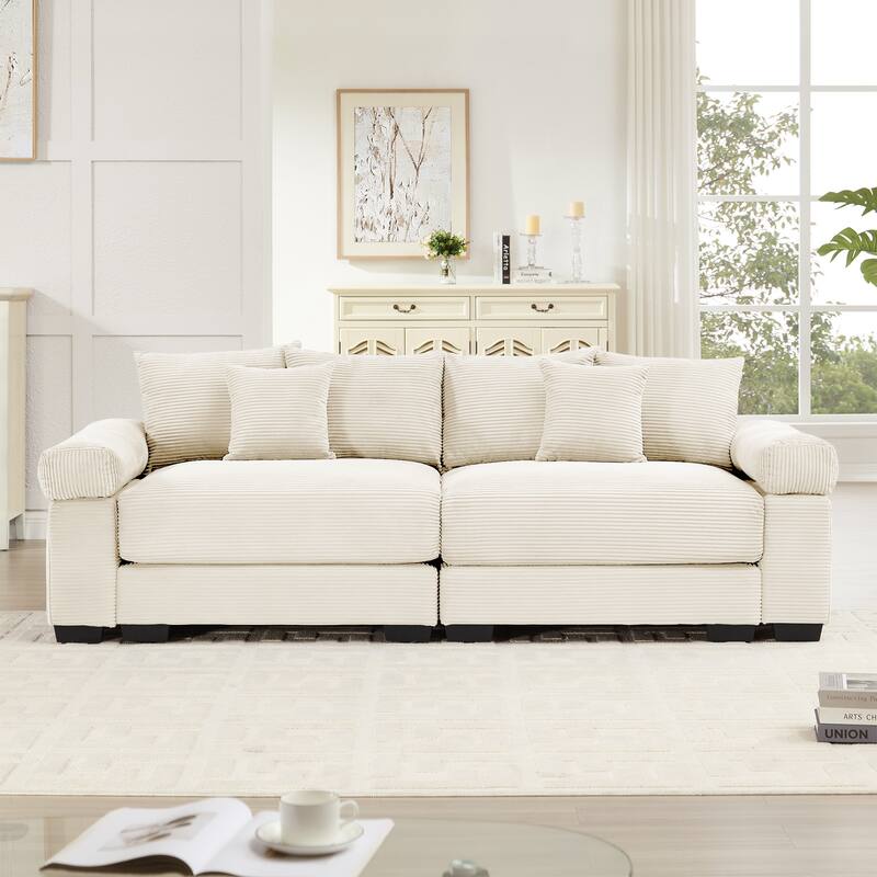 92" Oversized Corduroy Couch for Living Room, Upholstered Loveseat Sofa with Wide Armrests and Throw Pillows for Apartment