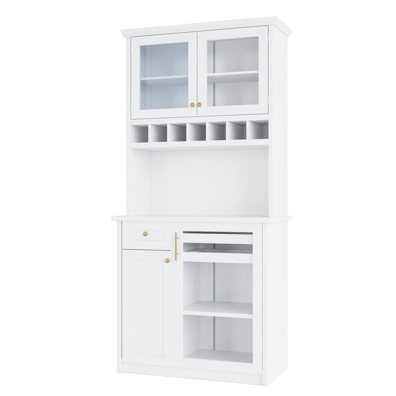 Farmhouse 74.8" Tall Kitchen Pantry with Hutch, Freestanding Kitchen Storage Solution for Modern Homes
