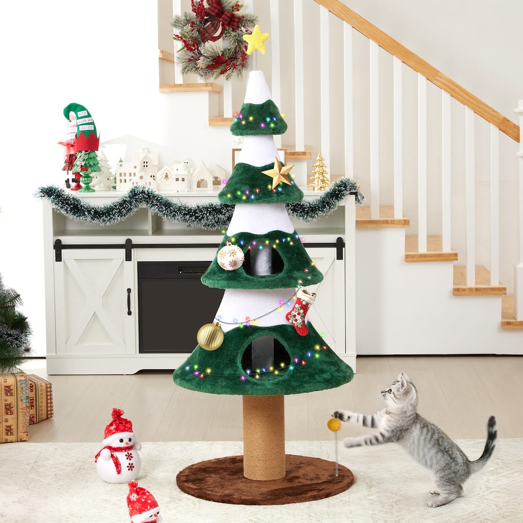 Christmas Tree Cat Tower for Indoor Cats - Green
