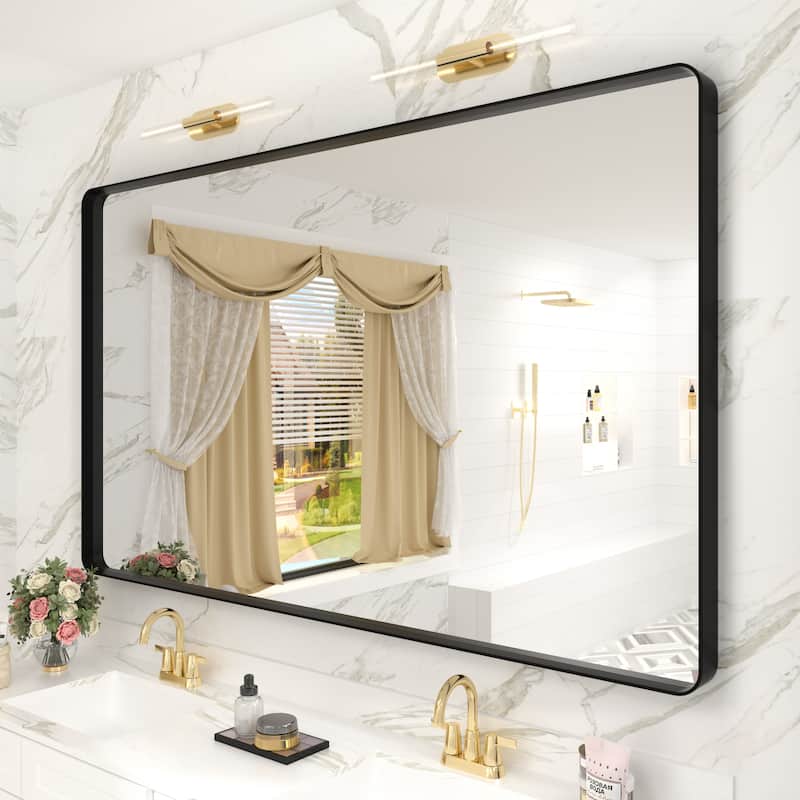 Aluminum Alloy Framed French Cleat Mounted Tempered Glass Wall Vanity Mirror - 60" x 36" - Black