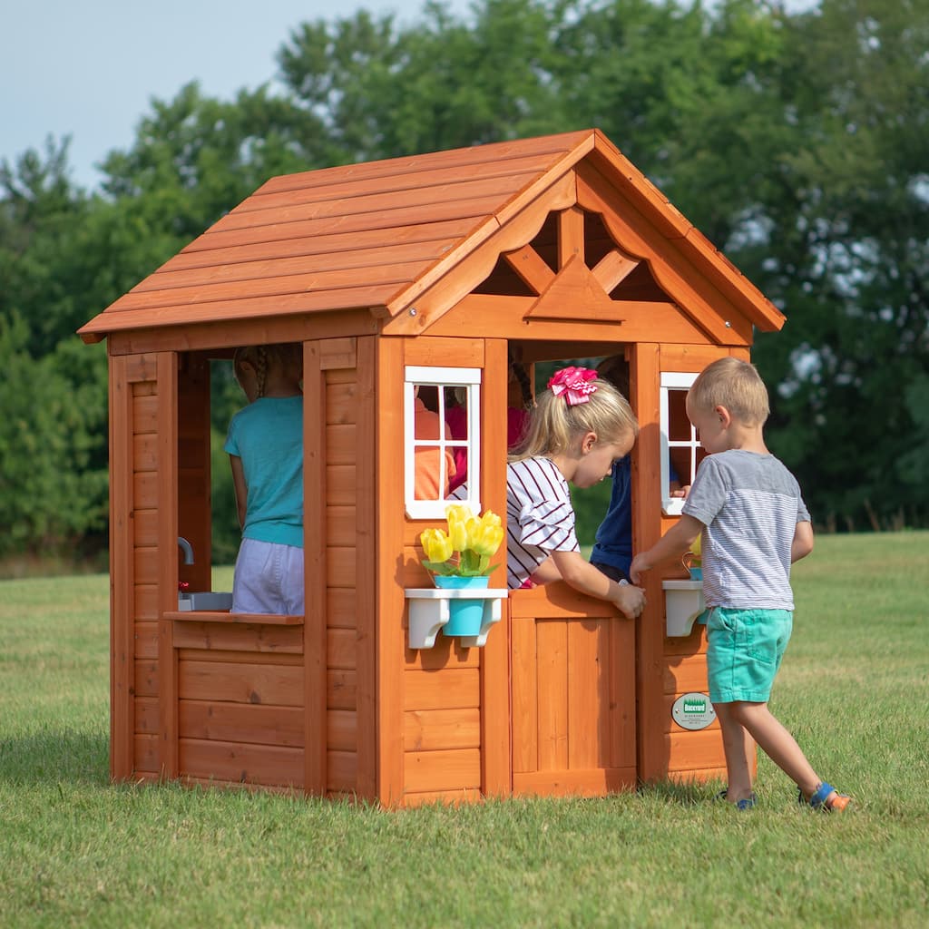 Backyard Discovery Timberlake Cedar Wooden Playhouse with Play Kitchen - 55 inches high x 46 inches wide x 42 inches long