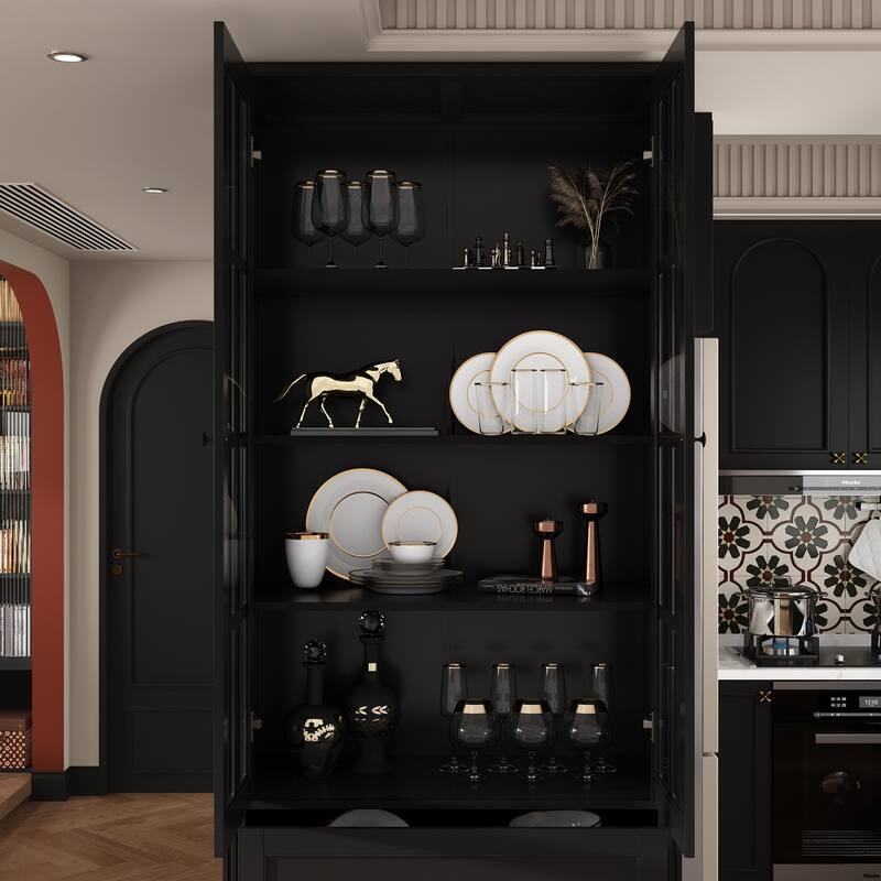 78.7" Combo Buffet Bookcase Storage Cabinet Glass Bookshelf Display