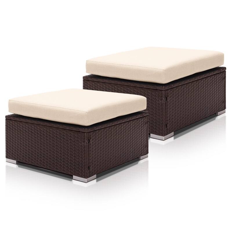 FINCATI Outdoor Sectional Conversation Set, 500 lbs Wicker Deep Seating Set, Loveseat/ Corner/ Ottoman Selectable - Ottoman-Brown