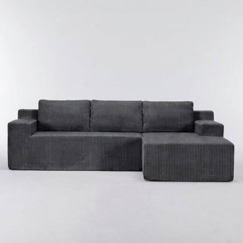 Corduroy L-Shaped Modular Sofa, Luxury Foam-Filled Floor Couch