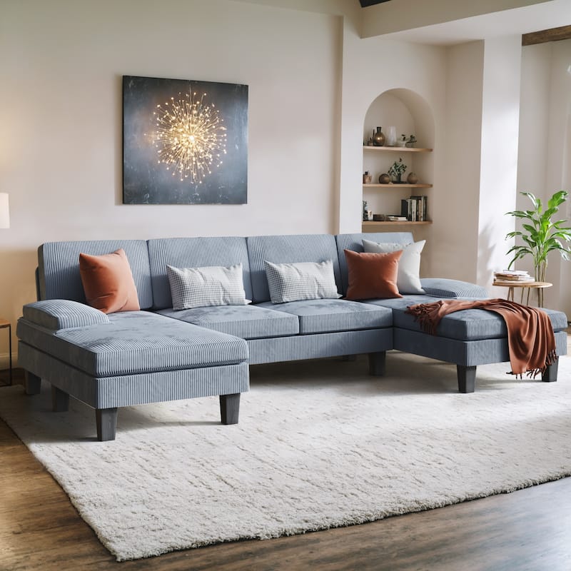 Furniwell Corduroy Modern U-section Modular Sofa - Grey