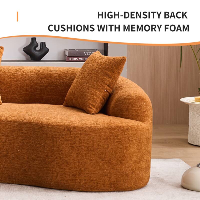 Full Compression Sponge Chenille Curved Sleeper Sofa Couch with 4 Pillows