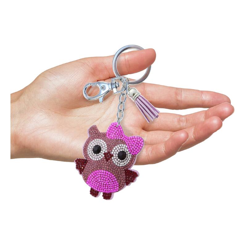 Aqua79 Owl Keychain - Pink Sparkling Rhinestones Charm with Tassel - 2.75 x 2.5 x 0.25 inches