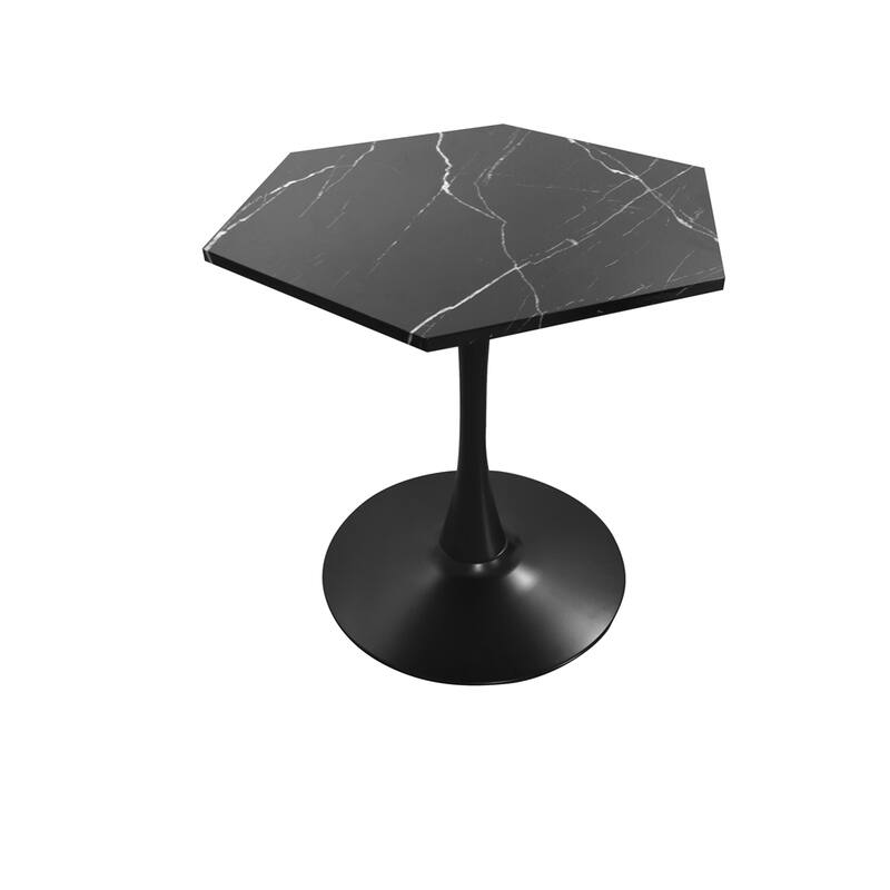 31.50" Hexagonal Coffee Table with Marble Top and Metal Base